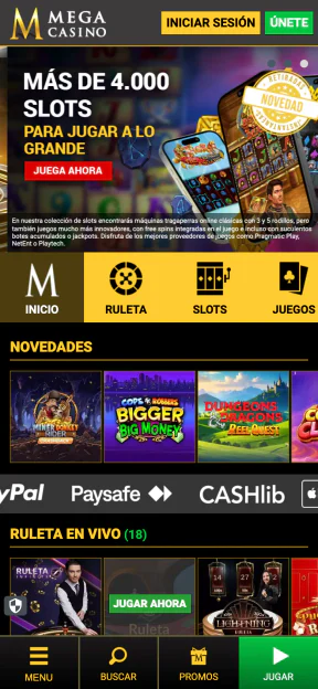 Mega Casino en la versión móvil
